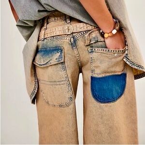 NWOT We The Free Waterfalls Baggy Wide-Leg Jeans - Sz 25S Color Cowboy Short